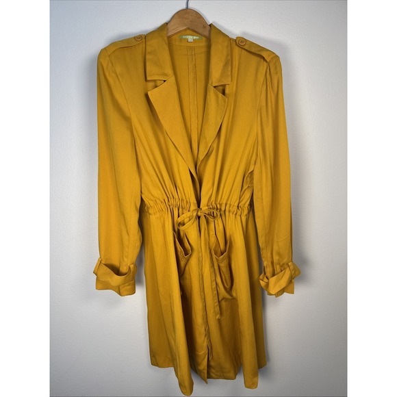 Gianni Bini Mustard Yellow Drawstring Waist Utility Trench Jacket Size Large - Picture 2 of 12